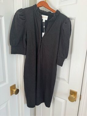 Lilly Pulitzer Black Textured Puff-Sleeve Midi Dress